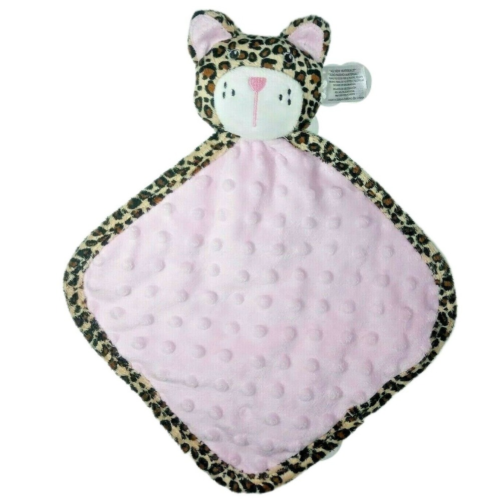 BABY ESSENTIALS Girl Leopard Print Cat Rattle Lovey Security Blanket Toy Pink